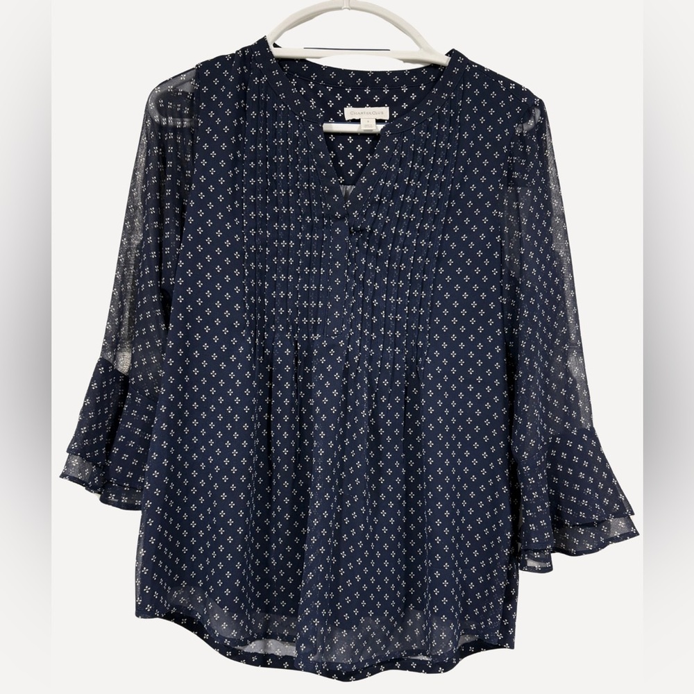 Charter Club Women’s Navy Blue Printed Blouse